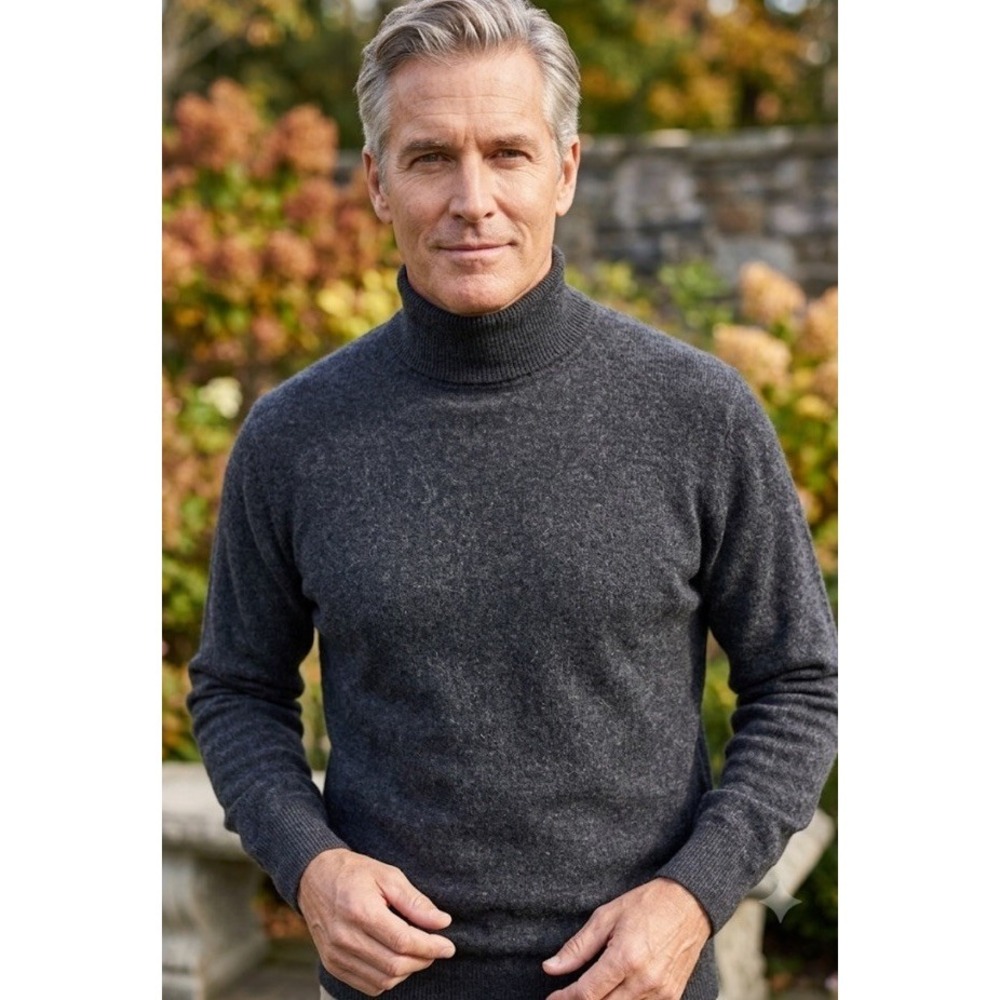 Vtg Cashmeres Of Scotland Turtleneck Sweater Mens Sz L Gray Quiet Luxury Refined